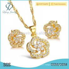 Copper plating 18k gold flower stud earrings set jewelry set,18k gold set jewelry